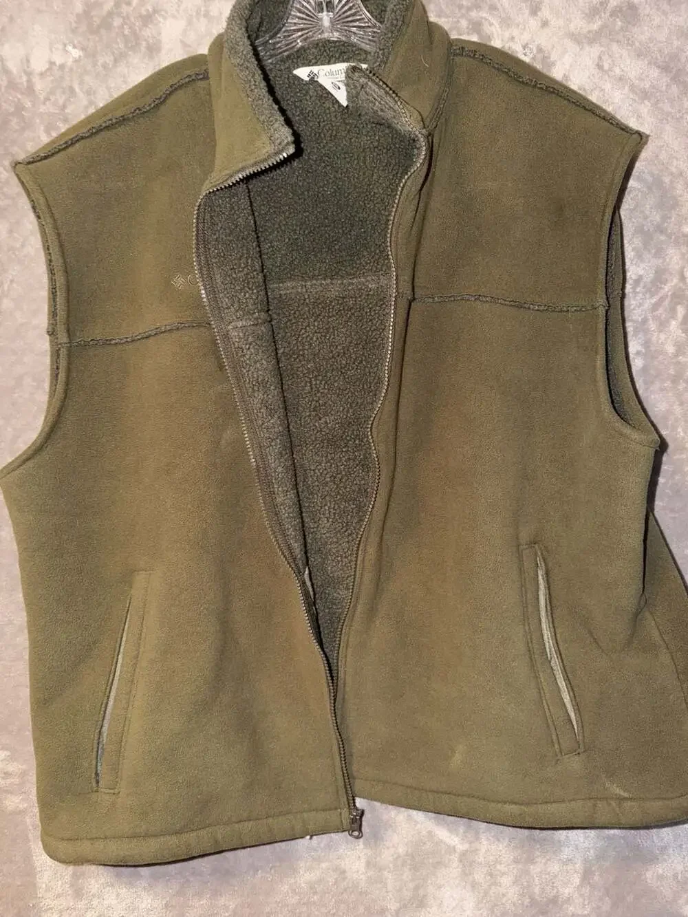 Columbia Green Fleece Full Zip Vest Jacket